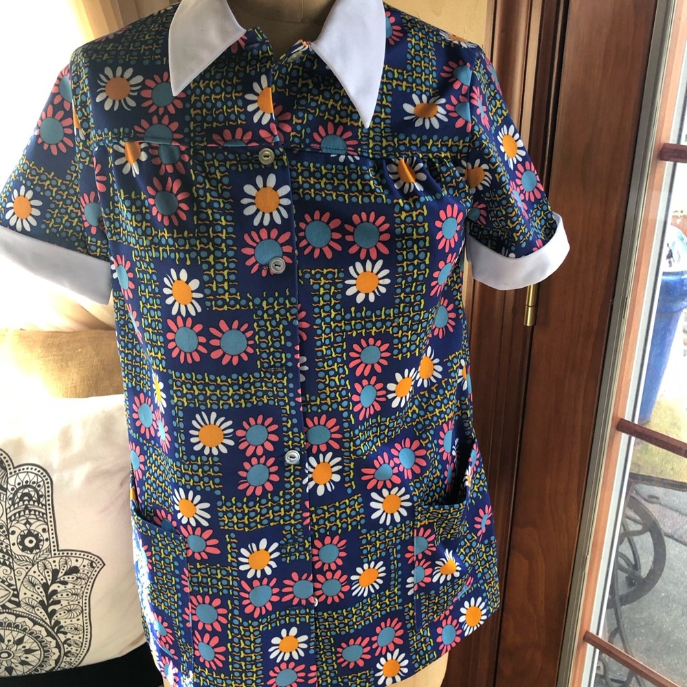 Vintage 60’s shirt polyester boho hippie chic pockets button Phase One RARE